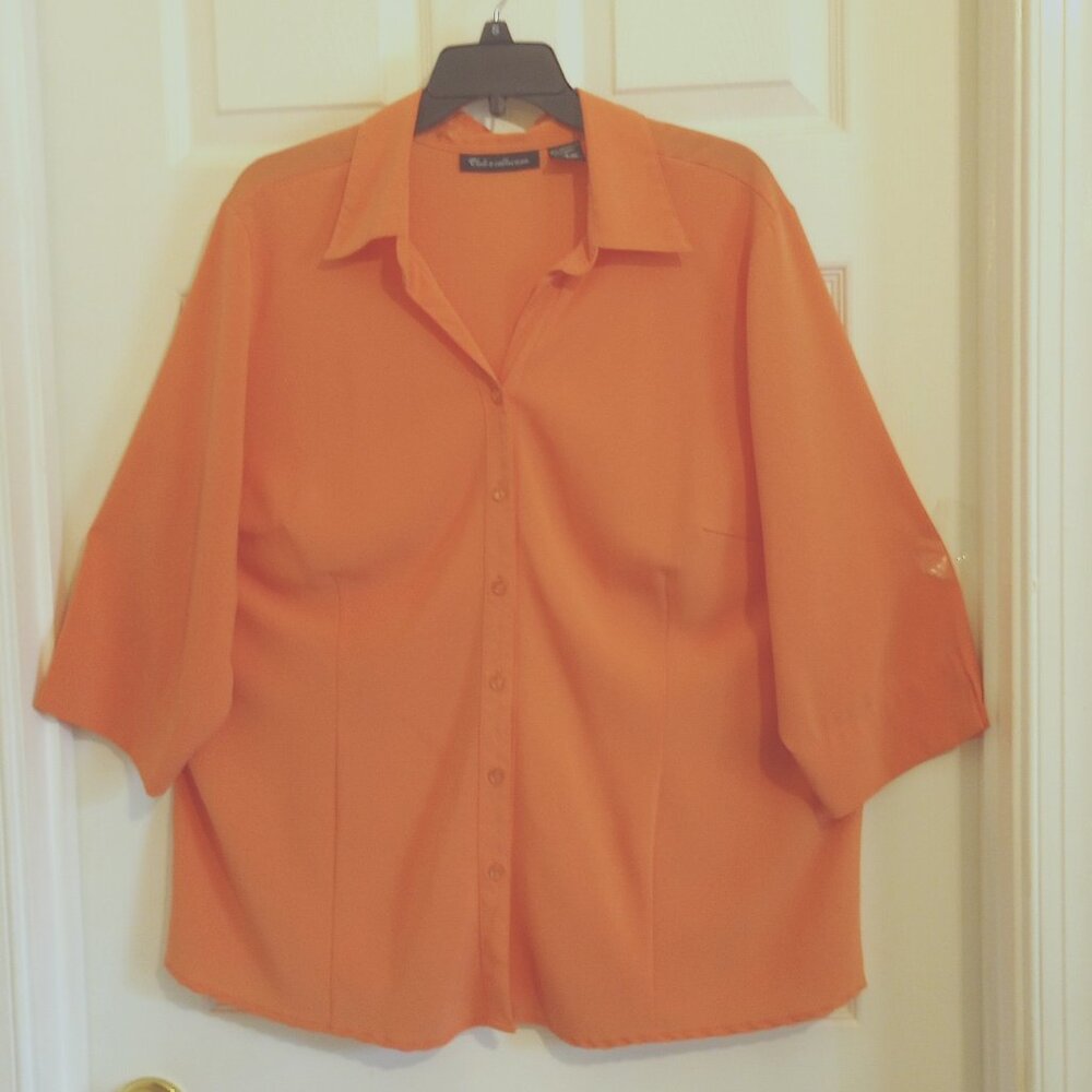 Womens sz 1X Pretty Coral Button Front Blouse 3/4 Sleeve Like New